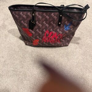 Coach Brown Tote with Red and Blue Accents